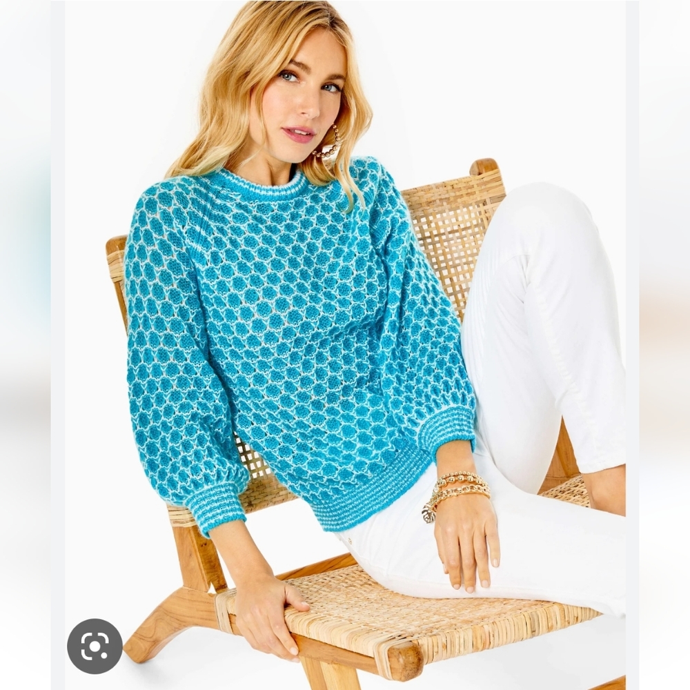 Lilly Pulitzer Corabelle sweater in turquoise shore honeycomb
